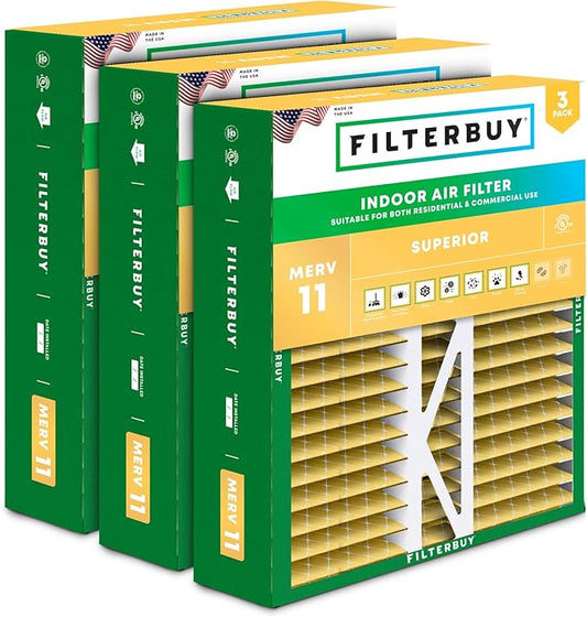 Filterbuy 16x22x5 Air Filter MERV 11 (MPR 1200) Allergen Defense Replacement (3-Pack), Pleated HVAC AC Furnace Filters for Amana, Coleman, Goodman, York, and More (Actual Size: 15.38 x 21.88 x 5.25)
