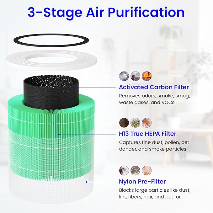 2-Pack Core 300 Replacement Filter Compatible with LEVOIT Core 300 and Core 300S Air Purifier, H13 True HEPA, High-Efficiency Activated Carbon, Replace Core300-RF-TX, Green