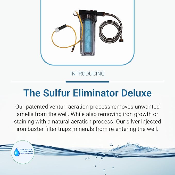 Deluxe Well Water Filter System, Eliminate Rotten Egg & Sulfur Smell, Remove Iron & Sediments, Works on Any Size Well 4" & Above