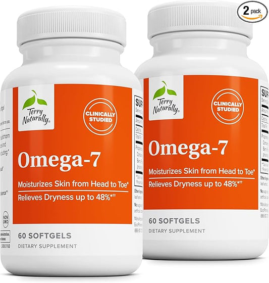 Terry Naturally Omega-7 - Dietary Supplement with Essential Fatty Acids - Nutritional Supplement to Support Skin Health with Sea Buckthorn, Berry Pulp & Seed Oil - 60 Softgels (Pack of 2)