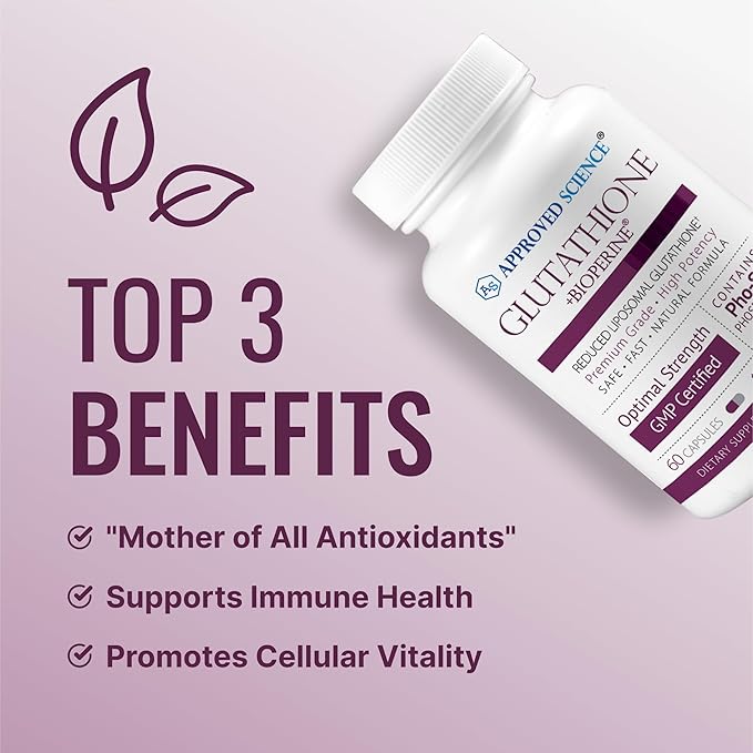Approved Science® Glutathione - Glutathione 500 mg - Phospholipid Complex, Vitamin C, Bioperine - Top Antioxidant to Help Neutralize Free Radical - Vegan Friendly - 60 Capsules - 1 Bottle