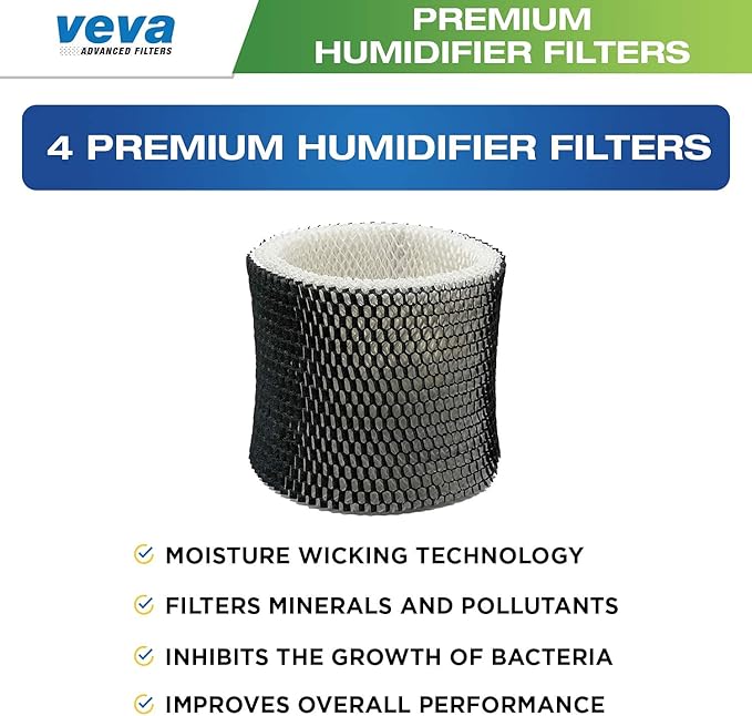 VEVA 4 Pack Premium Humidifier Filters Replacement for Holmes Filter B, HWF64, and Other Sunbeam Bionaire Cool Mist Humidifiers