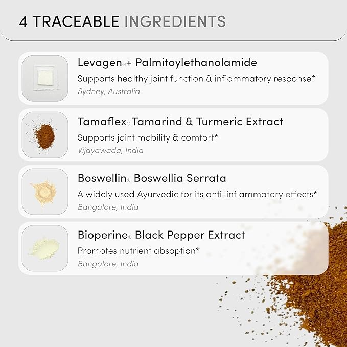 MOVE Fast Acting Joint Supplements | Tamaflex® Turmeric & Tamarind, Levagen®+ PEA Palmitoylethanolamide, Boswellia Serrata, Bioperine® Black Pepper Extract | Joint Support & Mobility | 60 Vegan Caps