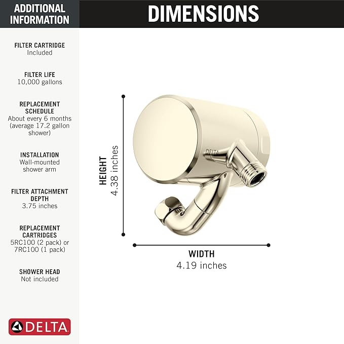 Delta Faucet Clarifi Premium Shower Filter Attachment with Filter, Hard Water Shower Filter, Shower Head Filter, Polished Nickel 5SF100-PN
