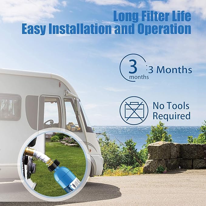 RV Inline Water Filter with Flexible Hose Protector, Certified by NSF to Reduce Bad Taste, Odors, Rust, Chlorine, Lead, Fluoride and More Sediment in Drinking Water (2 Packs)
