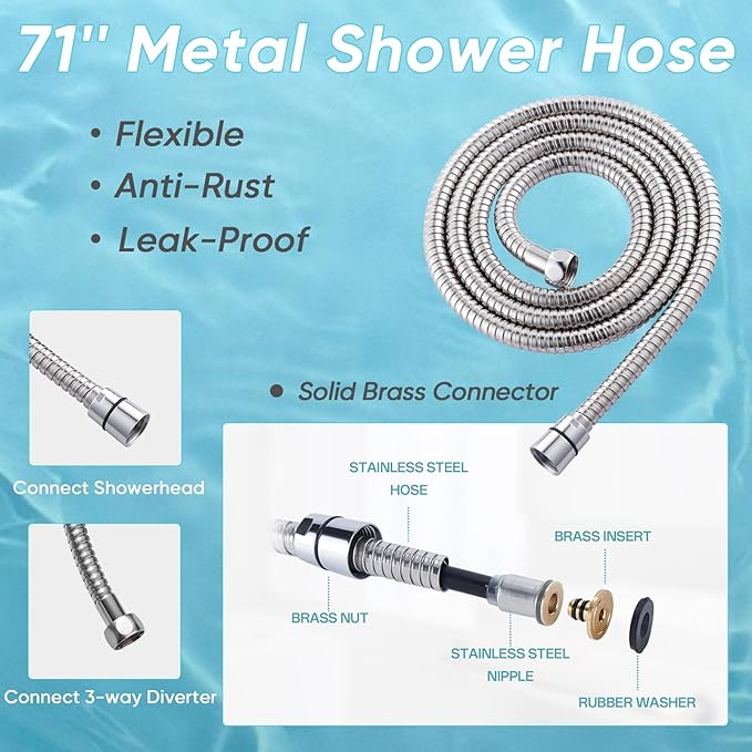 8'' Dual 20 Stage Filtered Shower Head with Handheld, 6 Spray Settings Handheld Shower Head High Pressure Rainfall Filter Combo with 12'' Adjustable Extension Arm, 71'' Shower Hose (Chrome Polished)