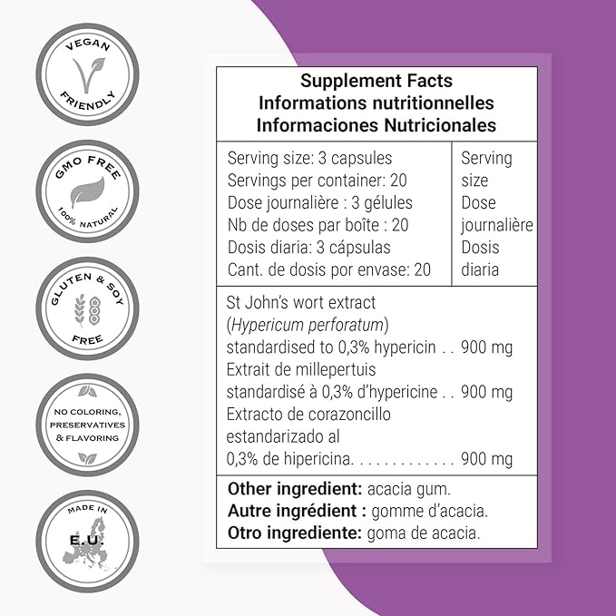 Supersmart - St John's Wort Extract 900mg per Day (0.3% Hypericin) - Emotional Well Being - Pure Standardized Extract - Nerve Health | Non-GMO & Gluten Free - 60 Vegetarian Capsules