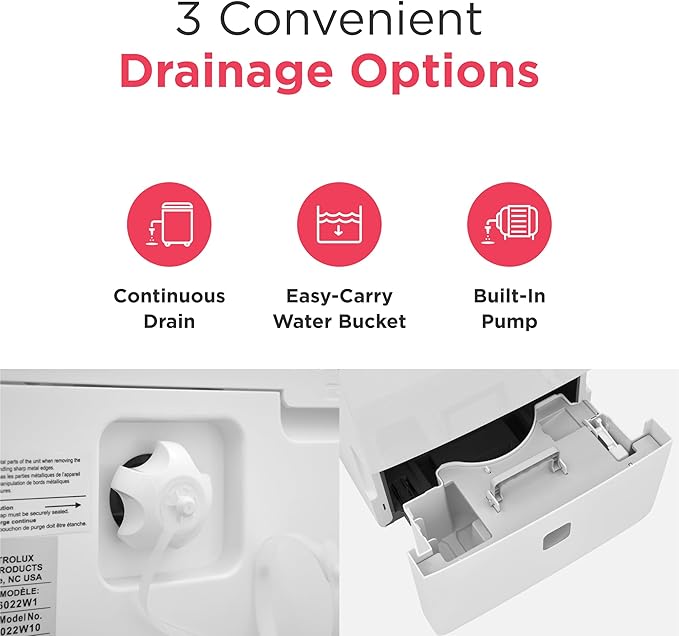 Frigidaire 60-Pint Portable Dehumidifier with Built-In Pump for Large Rooms & Basements, Custom Humidity Control, Auto Shut Off, White