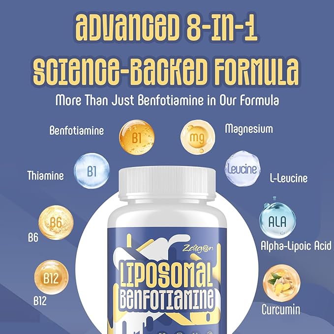 Zaigon Benfotiamine Vitamin B1 600mg, Thiamine B1 Supplement for Women & Men, VIT B1 Fat Soluble for Glucose Metabolism & Nerve Support with Alpha-Lipoic Acid, Gluten Free (120 Vegan Capsules)
