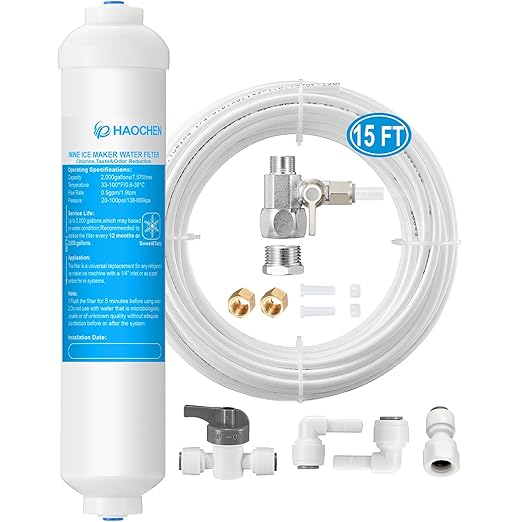Inline Water Filter Kit for Ice Maker and Refrigerator,Include Feed Water Valve,1/4" Water Line and Quick Connect Fittings,Ideal for Ice Maker,Refrigerator,RO(Reverse Osmosis) System