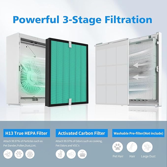 Airmega 150 Filter Replacement Compatible with Coway Airmega 150 (AP-1019C) & Airmega 160 Air Purifiers, Green True HEPA and Enhanced Activated Carbon Filter, Part＃AP-1019C-FP Upgraded Version 2 Pack