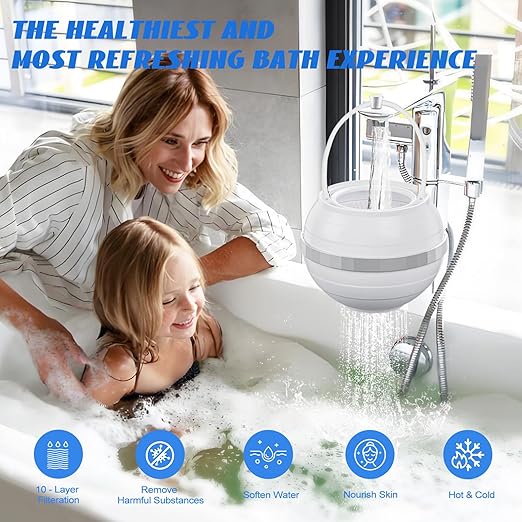 Bath Filter for Tub Faucet Fitespot, Bath Water Filter 2 Filters Cartridges 10 Stages Filtration, Bath Filter Faucet 2,500 Gallons Removes Chlorine, Shower Filter for Healthier Skin Hair (White)