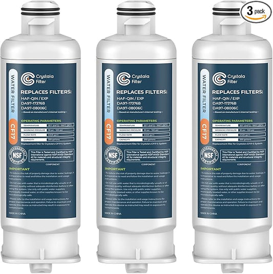 Crystala Filters Replacement for DA97-17376B Water Filter, NSF 42 Compatible with Samsung HAF-QIN, HAF-QIN/EXP, DA97-08006C, RF23M8070SG, RF23M8070SR, RF23M8090SG, RF23M8570SR (3 Pack)