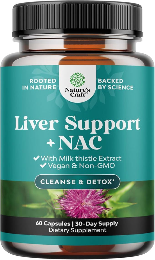 Liver Support NAC Supplement with Milk Thistle Extract - Herbal Liver Supplement with N Acetyl Cysteine, Artichoke, Choline & Beetroot - Antioxidants for Cleanse, Detox & Repair - 60 Capsules