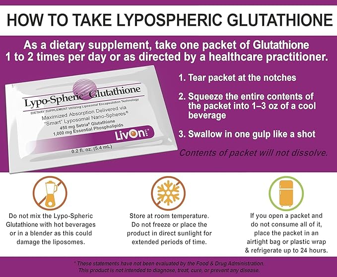 LivOn Laboratories Lypo-Spheric Glutathione - 30 Packets – 450 mg Glutathione Per Packet – Liposome Encapsulated for Maximum Bioavailability – Professionally Formulated – 100% Non-GMO