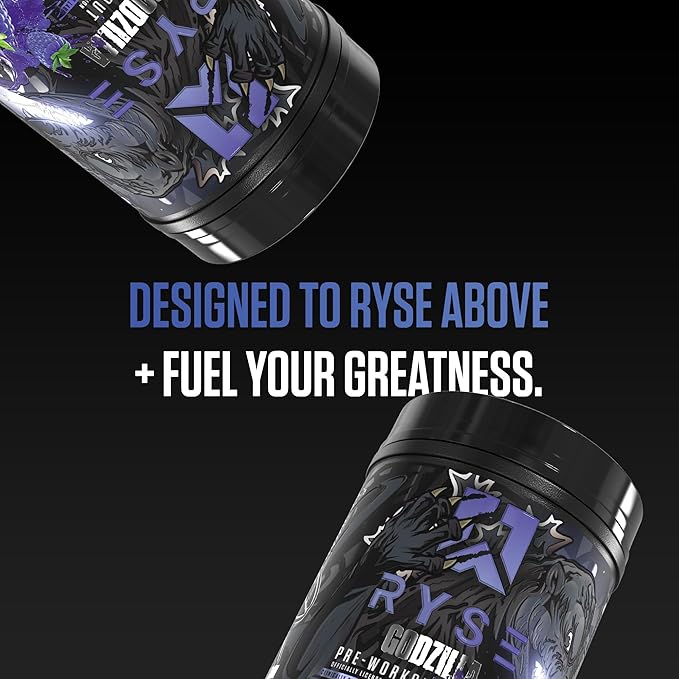 RYSE Godzilla X Noel Deyzel Pre Workout Powder - Blue Raspberry - 400mg Caffeine, High Stim Pre-Workout for Men & Women with Citrulline & Beta Alanine - Energy, Pump & Focus - 20/40 Servings