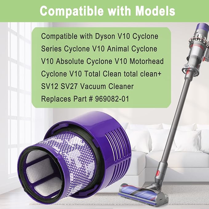 2 Pack V10 Filters Replacement for Dyson Cyclone V10 Absolute, Cyclone V10 Animal, Cyclone V10 Motorhead, Cyclone V10 Total Clean, SV12, Replaces Part # 969082-01