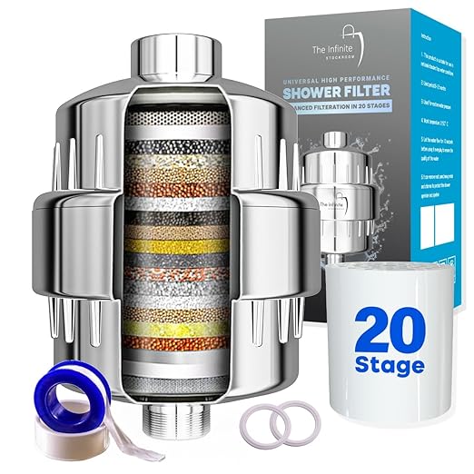 Shower Head Filter for Hard Water | 20 Stage High Output Shower Filter to Remove Chlorine & Toxic Chemicals, Reduce Dry Skin, Dandruff & Hair Damage - Chrome