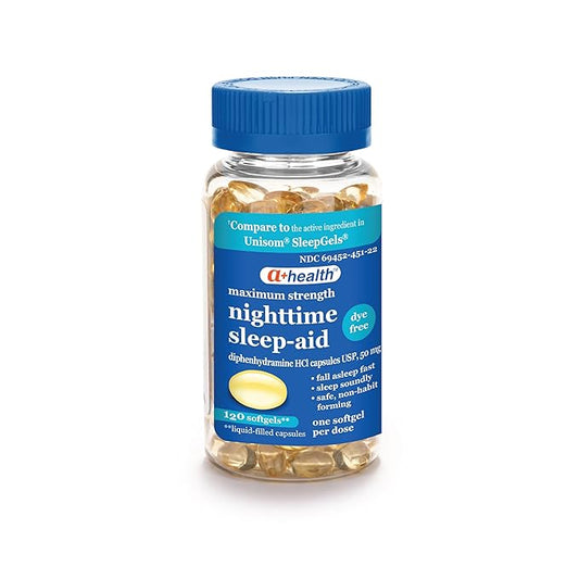 Dye-Free Nighttime Sleep Aid Diphenhydramine HCl 50mg Softgels, Maximum Strength, 120 Count