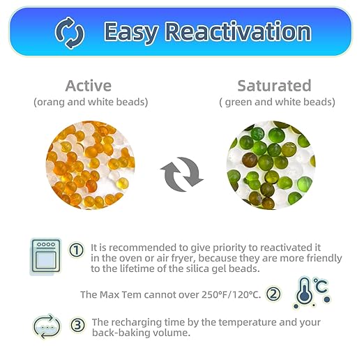 18Pcs 500 Gram Rechargeable Desiccant Packs, Indicating (Orange to Dark Green) Silica Packets, Gun Safe Dehumidifier, Silica Gel Packets for Storage, Desiccant Moisture Absorbers