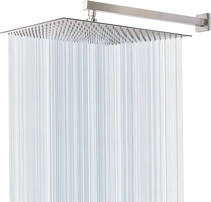 HarJue Shower Head with Extension Arm, High Pressure Square with ShowerArm, Stainless Steel Rainfall-Waterfall Full Body Coverage (16'' Shower with 20'' Arm, Brushed Nickel)
