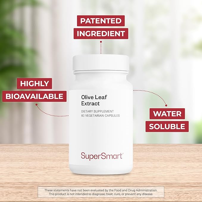 SUPERSMART - Olive Leaf Extract 250 mg Per Day - Standardized to 32% Oleuropein - Immune System Booster | Non-GMO & Gluten Free - 60 Vegetarian Capsules