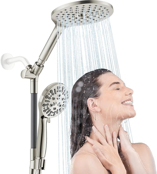 Dual Shower Heads with Handheld Spray, 7.5" Rainfall Shower Head with Handheld Combo, High Pressure Double Shower Heads with Handheld Spray, 9 Modes Showerhead with 78" Hose (Brushed Nickel)