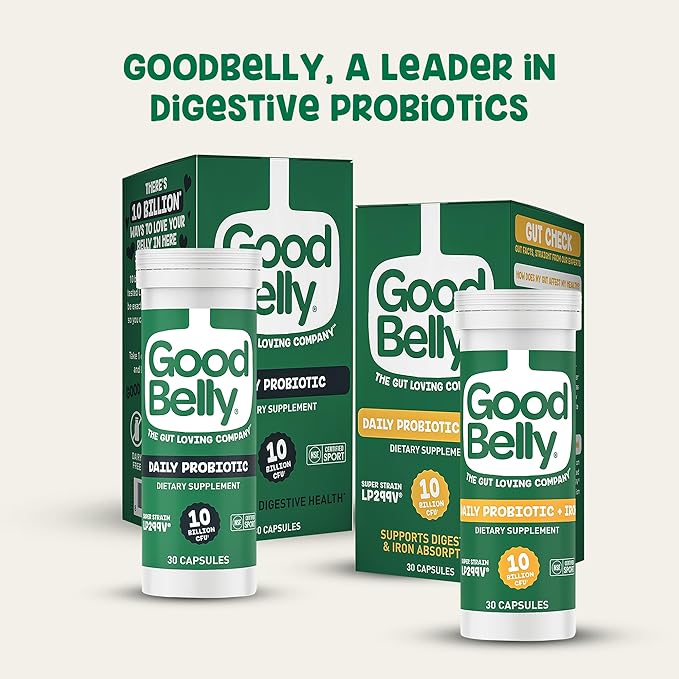 GoodBelly Probiotic Capsules for Digestive Health | Vegan Probiotic Supplement with 10 Billion Live Cultures | Probiotics for Women & Men | 30 Capsules
