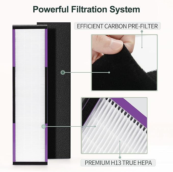 FLT5250PT HEPA Filter Compatible with Germ-Guardian Filter C for AC5000, AC5000E, AC5250PT, AC5350B, AC5350BCA, AC5350W, AC5300B, CDAP5500B, AP2800CA, 2 True HEPA Filters & 6 Carbon Filters