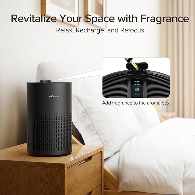 Purivortex Air Purifiers for Home, Quiet HEPA Air Filter for Pollen, Smoke, Dust, Pet Dander, Odor, Hair, Covers Up to 880 Sq Ft (Model: AC400 Black with Fragrance Sponge)