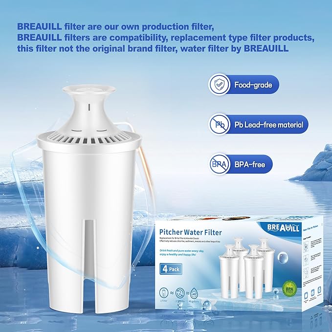 Filter Replacement Compatible with Brita® Water Filter, Pitchers, Water Filter Replacement Compatible with Brita® Classic, OB03, Mavea® 107007 35557, 4 PCS Water Pitcher Filter