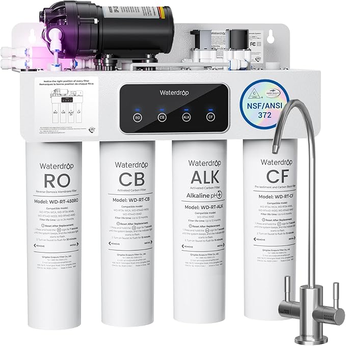 [Dual Flow] Waterdrop WD-T4-A Alkaline pH+ Reverse Osmosis Water Filter, NSF/ANSI 372 Certified, 10-Stage, 450GPD Tankless Undersink RO Filtration System, 2:1 Pure to Drain, BPA Free, Plug-in required