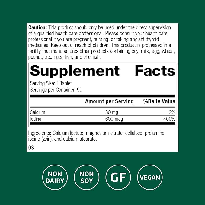 Standard Process Inc. Prolamine Iodine - Thyroid Support with Calcium Lactate, Iodine, Calcium & Magnesium Citrate - 90 Tablets