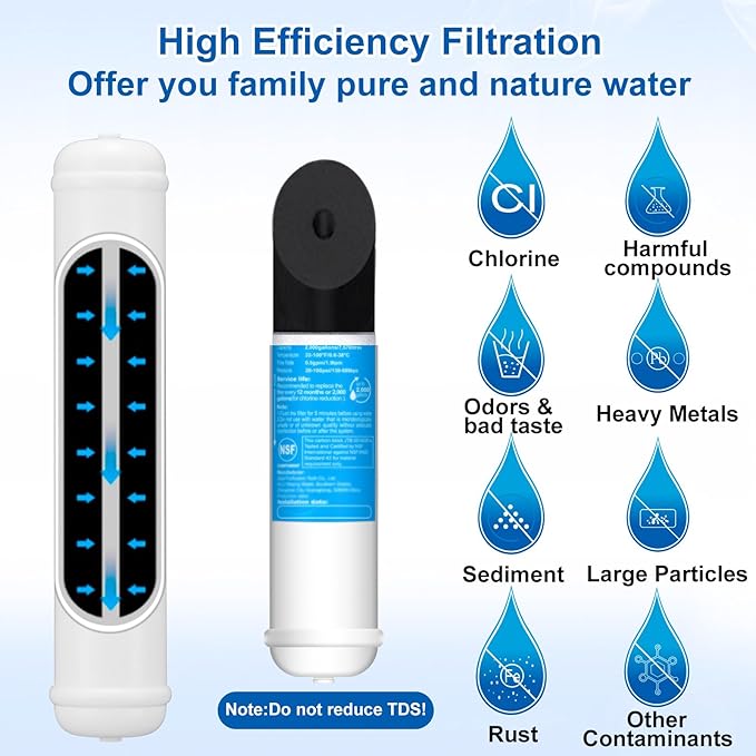 Inline Water Filter Kit for Refrigerator and Ice Maker,1/4" Quick Connect Post Carbon Filter Replacement for Reverse Osmosis System with Feed Water Valve,1/4" Water Line and Fittings