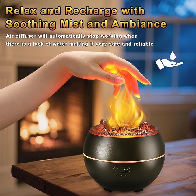2 Pack Essential Oil Diffuser,Colorful Flame Air Aroma Diffuser Humidifier,Upgraded 7 Flame Colors Noiseless Essential Oil Diffuser for Home,Office,Yoga with Auto-Off Protection(360ml,Black)