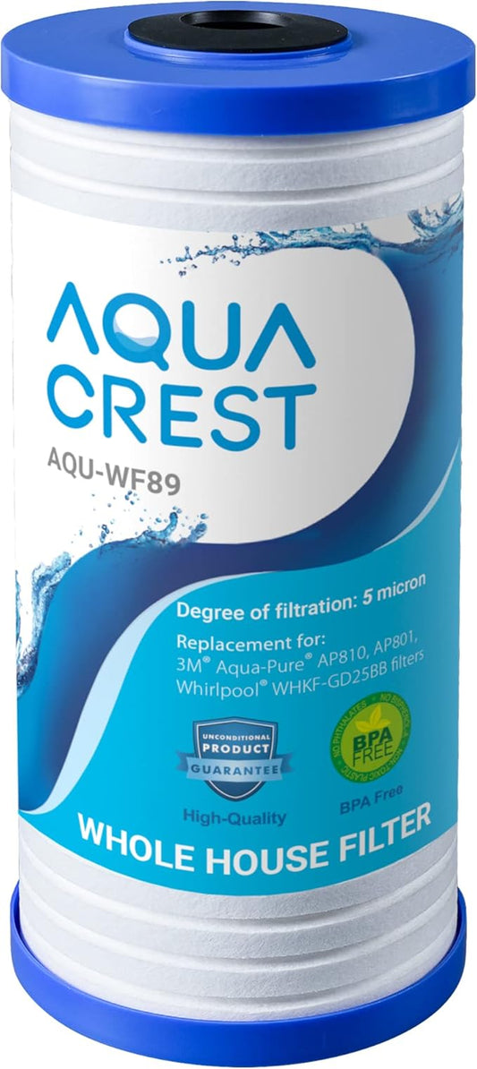 AQUA CREST AP810 Whole House Water Filter Replacement for 3M® Aqua-Pure AP810, AP801, AP811, Whirlpool® WHKF-GD25BB, WHKF-DWHBB, 5 Micron, 10" x 4.5", Well & Tap Water Filter, Pack of 1