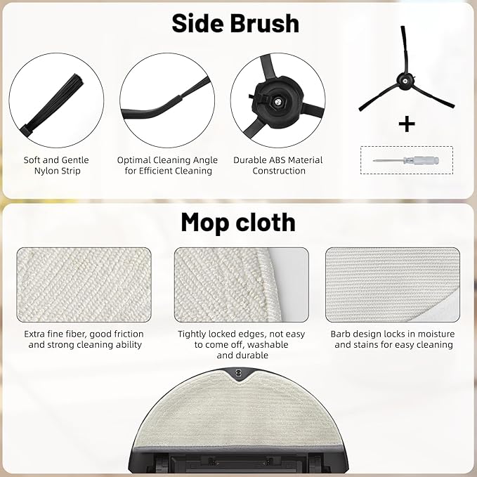 20 Pack Accessories Compatible with ROBOROCK Q5 Pro/Q5 Pro+,Q8 Max/Q8 Max+ Vacuum Robot,Parts Include:1 Dual Roller Brush,5 Side Brush,3 HEPA Filter,5 Mop Cloth,4 Dust Bag,1 Cleaning Tool&1 Screwdrive
