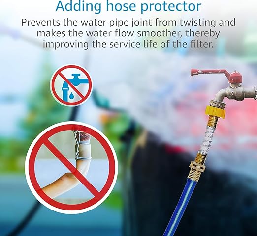 AQUA CREST Inline Water Filter, Dedicated for Car Washing, Window & Yard Cleaning, Effectively Reduce Hard Water Spots, Soften Water, Upgraded Formula, 4 Pack with 2 Hose Protector