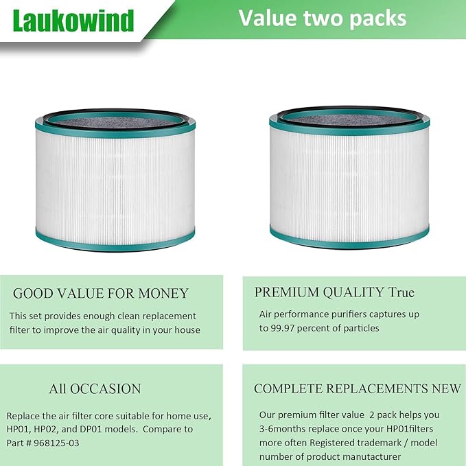 2 Pack Air Purifier Filter Replacements for Dyson HP01, HP02, DP01 Desk Purifiers - Compatible with Part # 968125-03