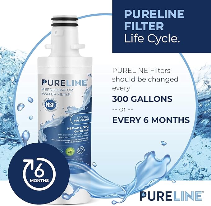 Pureline LT1000PC Refrigerator Water Filter Replacement for LG LT1000P, ADQ747935, MDJ64844601, Kenmore 46-9980 and LT120F Air Filter (3 Pack)