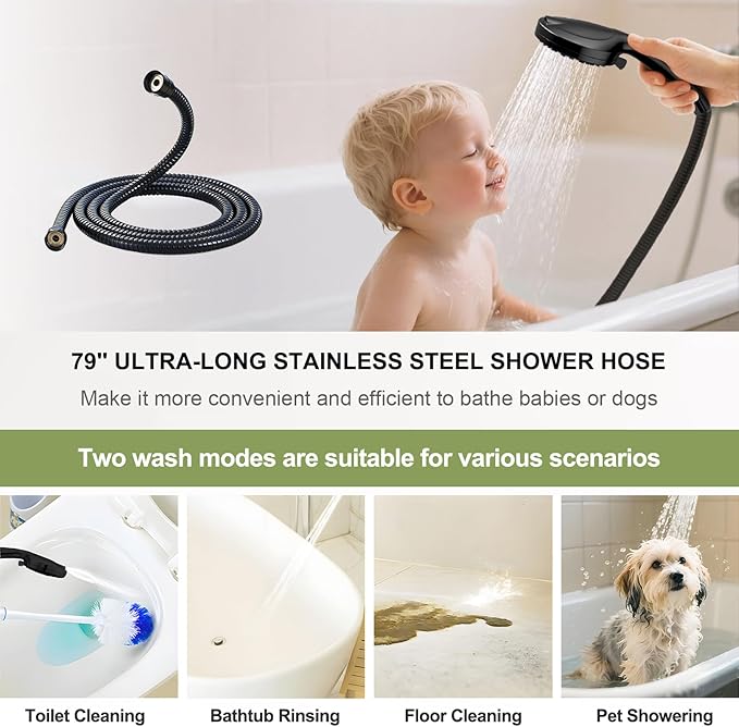 Filtered Shower Head with handheld, 10 Functions High Pressure showerhead with 79"Stainless Steel Shower Hose, Built-in 2 Power Wash, Replaceable Filter Design to Improve Water Quality (Matte Black)