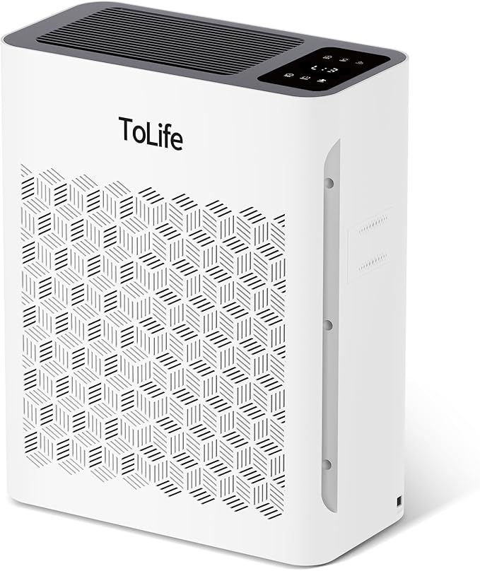 Tolife Powerful Air Purifiers for Home Large Room Up to 2000 Ft²Pets with Washable Filter, Sleep Mode, Timer, HEPA Filter Pet Air Purifier for Bedroom,White