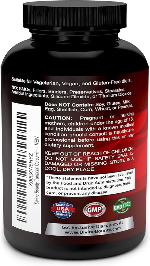 Turmeric Curcumin with BioPerine Black Pepper Extract - 755mg per Capsule, 120 Veg. Capsules - GMO Free Tumeric, Standardized to 95% Curcuminoids for Maximum Potency