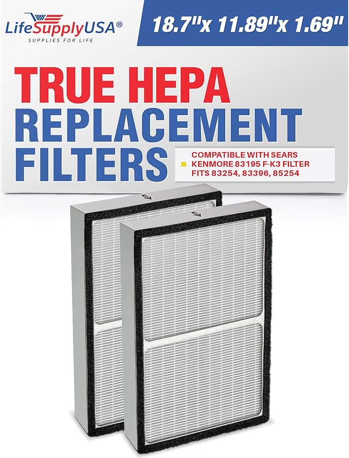 LifeSupplyUSA True HEPA Filter Replacement Compatible with Sears Kenmore 83195 F-K3 Filter fits 83254 83396 85254 Air Purifiers (2-Pack)