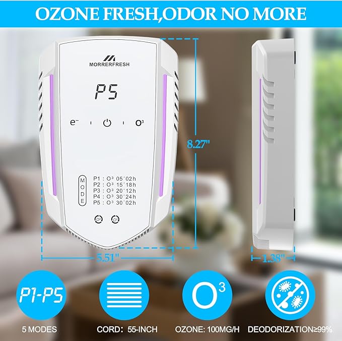 Ozone Odor Eliminator for Strong Odor 99% Cat Litter Deodorizer Dog Poof Odor Removal Air Ionizers for Home Portable Air Purifier for Pets Toilet Wardrobe Shoe Garage Room Cabinet White