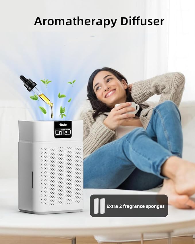 Air Purifier for Home Large Room, VEWIOR HEPA Air Cleaner with Air Quality Light and Essential Diffuser, AUTO Mode, Sleep Mode, Timer, Lock, Cover up to 1800ft² for Wildfire Smoke Dust Pollen