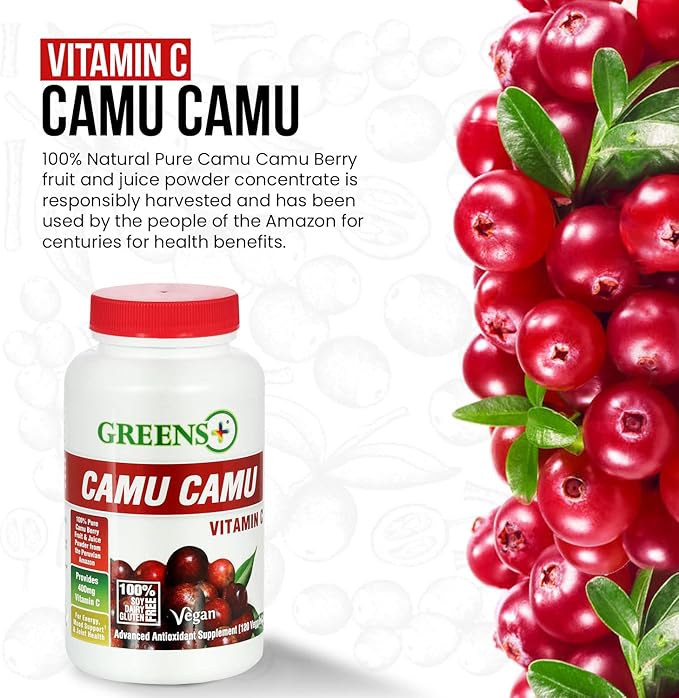 Greens+ SuperFruit Supplement, Amazon Camu Berry with Vitamins & Minerals, High ORAC Antioxidants, 400mg Natural Vitamin C, 120 Veggie Capsules