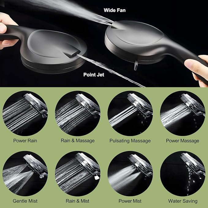 Filtered Shower Head with handheld, 10 Functions High Pressure showerhead with 79"Stainless Steel Shower Hose, Built-in 2 Power Wash, Replaceable Filter Design to Improve Water Quality (Matte Black)