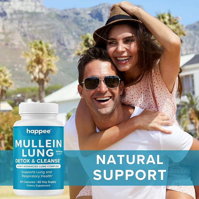 Mullein Leaf Extract for Lung Detox & Cleanse - Natural Lung Cleanse for Smokers - 9-in-1 Lung Health Supplement with Marshmallow Root, Echinacea, Licorice & More – 60 Capsules