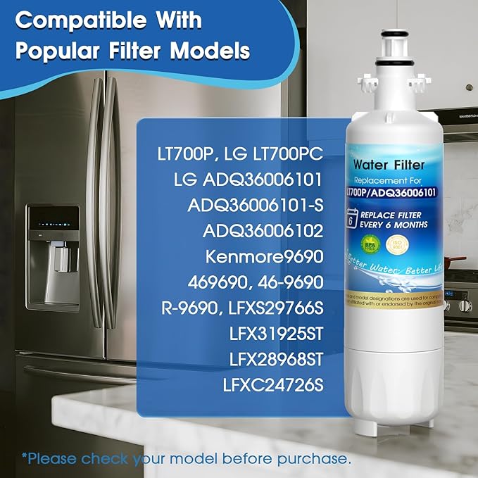 ADQ36006101 Water Filter Replacement for LG® LT700P, ADQ36006102,ADQ36006101- s, Kenmore® 9690, 469690, 46-9690, RWF1200A, RWF1052, LFXS29766S, LFX31925ST, LFX28968ST, LFXC24726S 1PACK